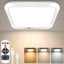 Rechargeable Motion Sensor Closet Light with Remote, Wireless Battery Operated Ceiling Light Magnetic Mount, Rechargeable LED Shower Light No Wiring for Indoor, Shower, Stairs, Shed, Hallway, Porch