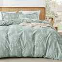MUXHOMO Duvet Cover Queen Size, Reversible Floral Green Duvet Cover Set with Zipper Closure, 3 Pieces Botanical Patterns Soft Microfiber Bedding Set with 4 Ties (90"x90", 2 Pillow Cases) (01 - Green Leaves (No Comforter))