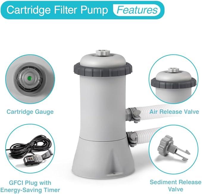 Intex C1000 Krystal Clear Cartridge Filter Pump for Above Ground Pools: 1000 GPH Pump Flow Rate – Improved Circulation and Filtration – Easy Installation – Improved Water Clarity – Easy-to-Clean, Gray
