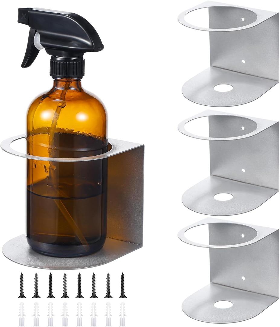 Gerrii 4 Pcs Spray Bottle Holder Brushed Stainless Steel Storage Rack Home Garage Solid Spray Can Holder Easy Install Wall Mount Craft Workspace Paint Bottle Rack with Hardware (Gray)