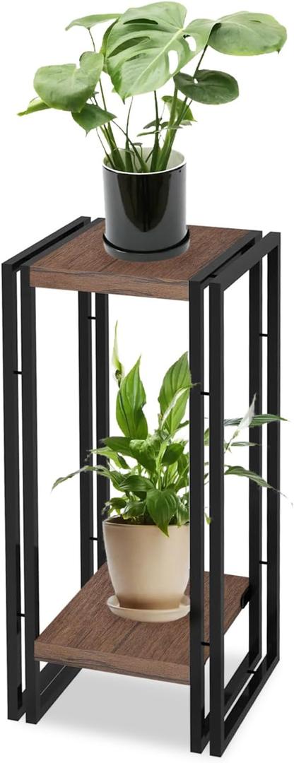 27.5 inch Tall Plant Stand Table, 2 Tier Plant Shelves Indoor Flower Pots Stand Holder Modern Corner Plant Stand Rack Shelves Square Plant Tables for Office Living Room, Balcony, Brown