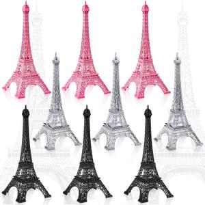 Wesiti 9 Pcs Eiffel Tower Decor Statue Alloy Metal Eiffel Tower Cake Topper French Paris Souvenir Gift Multiple Sizes for Cake Stand Table Holder Collectible Figurines Decorations(7'')