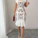 Floerns Women's Summer Bodycon Dress Cap Sleeveless Square Neck Ruffle Hem Party Beach Sundresses (White, M)