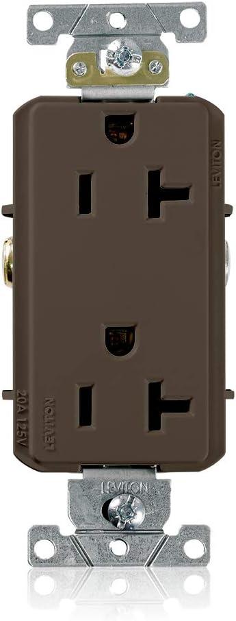 Leviton 16342 20-Amp, 125-Volt, Decora Plus Duplex Receptacle, Straight Blade, Commercial Grade, Self Grounding, Brown
