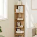 Corner Shelf, 5 Tier Corner Bookshelf, Display Corner Shelf Stand with Storage Rack, Wall Corner Bookshelf for Living Room, Bedroom, Office, Oak