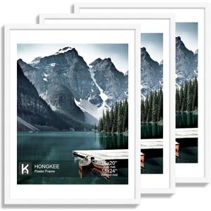 Hongkee 18x24 Frame Set of 3 - Display 16x20 Photo with Mat or 18 x 24 Poster without Mat, Wall Mounting Horizontal and Vertical, White