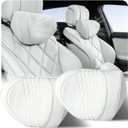 Car Neck Pillow 2-Pack - Premium Memory Foam Headrest with Soft Nappa Leather Feel, Ergonomic Support for Long Drives, Fits Most Vehicles (2, Grey)
