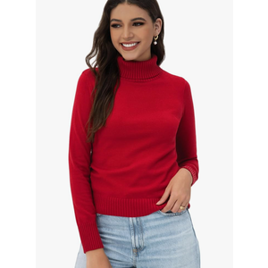 2025 Women's High Neck Long Sleeve Knitted Sweater, Fashionable Women's Long Sleeve Pullover Sweater L