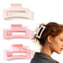 Hair Claw Clips for Women - 3 Pack Big Square Matte Claw Clips for Thick Thin Fine HairstylesNon-Slip Cute Durable Clamps Hair Accessories for Women Strong HoldNo Damage (2 Matte White Pink 1 Marble Pink Colors)
