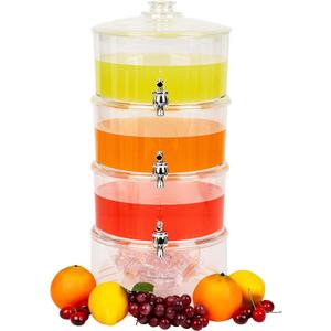 4-Tier Stackable Beverage Dispenser with Ice Bottom, Clear Acrylic Drink Holder with Lids and Spigots, 120 fl oz per Tier, Dishwasher Safe