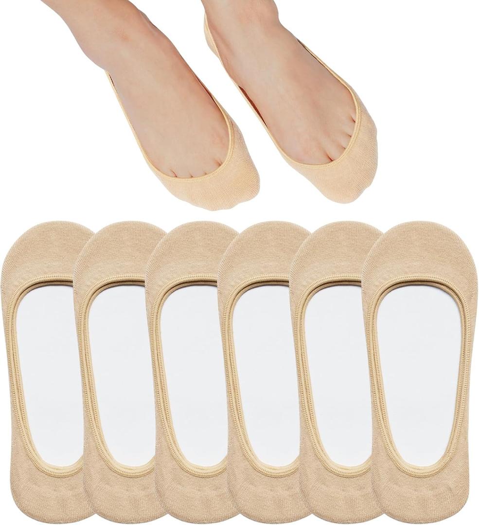 SIXDAYSOX No Show Socks Women for Flats 4 to 8 Pack Non Slip Invisible Ultra Low Cut Socks Shoe Size 5-8/9-11 (6 Pairs-nude)