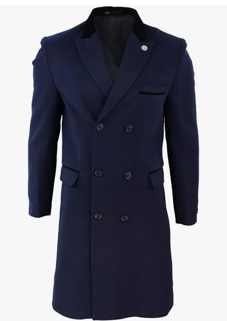 TruClothing Mens 3/4 Long Double Breasted Overcoat Jacket Wool Coat XL