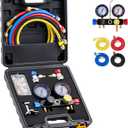 Orion Motor Tech 4 Way AC Gauge Set for R410a R22 R134a Refrigerant, 4 Valve Automotive AC Manifold with 5ft Hoses, R410a Adapters, Can Tap