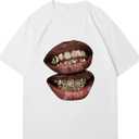 Verdusa Women's Lips Print Graphic Tees Y2k T Shirts Summer Crew Neck Vintage Going Out Tops (Large)