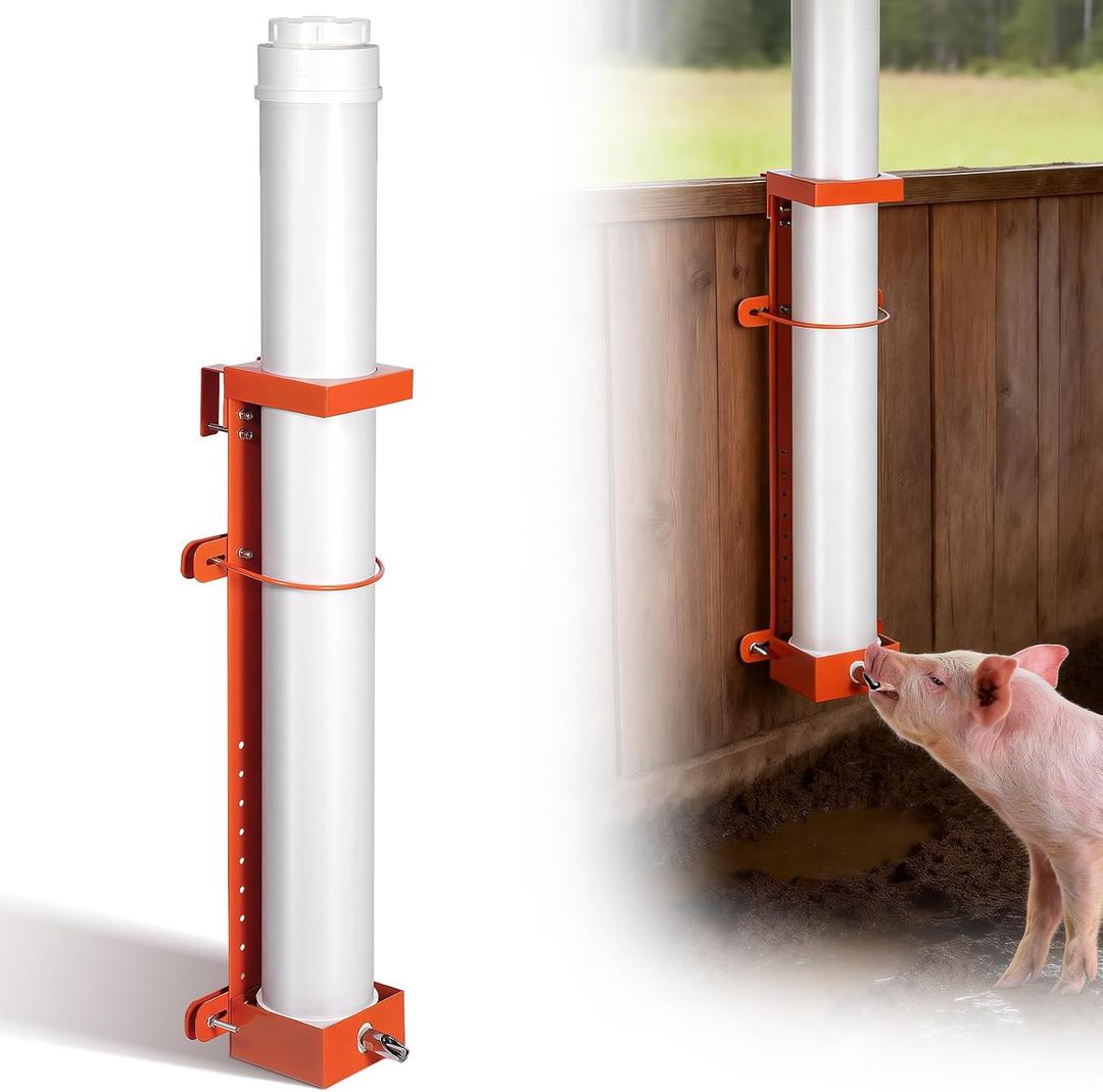Hanging Vertical Pipe Waterer with Steel Nipples Adjustable Height | Easy Mounting Automatic Pig Waterer for Pigs & Other Livestock, Durable PVC Material, 9l Large Capacity