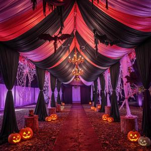 6 Panels 5ftx30ft Black Ceiling Drapes for Halloween Parties 30 FT Extra Long Thick Polyester Wrinkle-Free Drapery Tent Decor Decorations for Birthday Party Ceremony Stage Swag, 60"W x 360"L