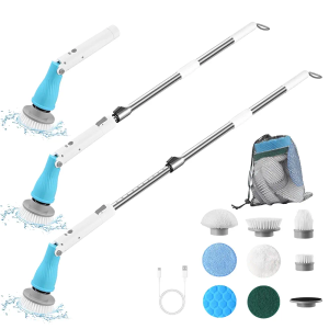 Eohik Electric Spin Scrubber, Cordless Cleaning Brush with Adjustable Long Handle, Power Scrubber with 3 Adjustable Speeds, 8 Replaceable Brush Heads for Bathtub Grout Tile Floor, 2023 Upgraded
