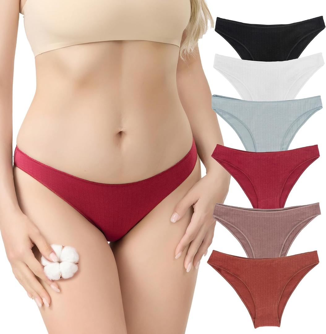 6-pack Cotton Underwear for Women Low Rise Stretch Bikini Sexy Ladies Panties (Medium, 01 Multicolor B)