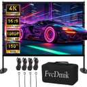 150 inch Projector Screen with Stand, 16:9 4K HD Portable Outdoor Movie Screen, Wrinkle-Free Foldable Indoor Projection Screen with Carry Bag & Ground Nails for Backyard Cinema Home Theater