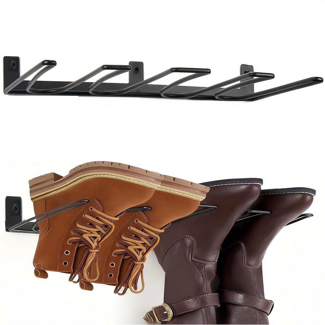 Boot Rack, 4 Pairs Wader Hangers Wall Mount, Sturdy Cowboy Boot Hangers, Wall Boots Rack Holder Storage for Closet, Entryway, Garage, 2 Pack, Black