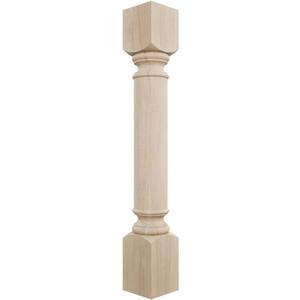 Ekena Millwork COL05X05X35TRRW Traditional Cabinet Column (Top Block: 6", Bottom Block: 7"), 5"W x 5"D x 35 1/2"H, Rubberwood
