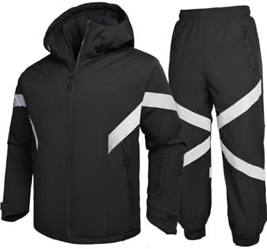 GEMYSE Men's Ski Suit Waterproof Snow Suit Winter snowboard Jacket and Pants Set Hooded ski outfits with Reflective Trim Size M