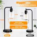 Industrial Table Lamp with USB A+C Ports and Outlet, Fully Stepless Dimmable Modern Nightstand Lamp, Glass Shade Bedside Desk Lamp for Bedroom Living Room Office, 8W 2700K LED Edison Bulb Included.