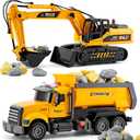 LerBao 2 Pack Large Construction Engineering Truck Toys,Moveable Claw Excavator & Lifting Back Dump Truck Toy for 3 4 5 6 7 8 Years Old Boys Kids Childs Toddlers Birthday