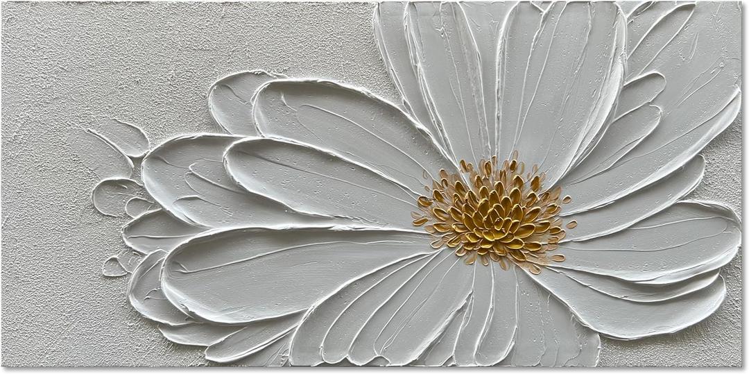 Hand Painted White Flower Texture Art 24x48 inch Modern Abstract Home Wall Decoration Oil Painting (Eft106)