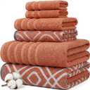Modern Threads Classic Diamond 6-Piece 100% Cotton Towel Set  Yarn Dyed Jacquard  Includes 2 Bath Towels, 2 Hand Towels, 2 Washcloths  Absorbent, Quick Dry, Soft & Durable  Rust Orange
