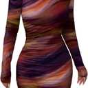 Women's Sexy Off The Shoulder Bodycon Mini Dress Tie Dye Long Sleeve Ruched Asymmetrical Club Dresses