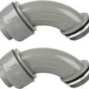 Conduit Connectors, 1-1/4 Inch Liquid Tight Connector NPT Non-Metallic for PVC Electrical Flexible Conduit Fittings, 90 Degree, UL Listed for Home Outdoor Tubes Tools, Grey (2-Pack)