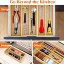 Large Bamboo Silverware Drawer Organizer Tray Kitchen Tool Drawer Divider Organizers Storage Expandable Cooking Utensil Organizer Wooden Cutlery Tray Spoon Flatware Organizers Utensil Holder Drawers, (8"-12.6")x 15.7"