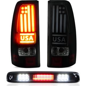 Tail Light + 3rd Third Brake Cargo Lamp for Chevy Silverado 1500 2500 1999-2002, Silverado 1500 2500 HD 2001-2002, GMC Sierra 1500 2500 1999-2003, Sierra 1500 2500 HD 2001-2003 High Mount Stop Light