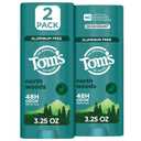 Toms of Maine North Woods Natural Deodorant for Men and Women, Aluminum Free, No Artificial Fragrances, Dyes, or Preservatives, Baking Soda Free, 48-Hour Odor Protection, 3.25 oz (2 Pack)