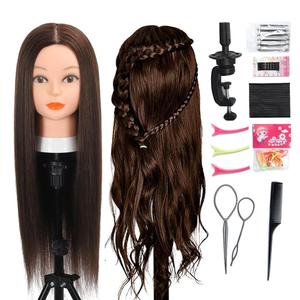 26-28Mannequin Head 80% Real Hair Manikin Head Cosmetology Doll Head for Styling Mannequin Head Human Hair (#4 Dark Brown)