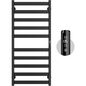 Electric Towel Warmer Rack, 10-Bar Stainless Steel Heated Tower Rack with Built-in Timer, Wall Mounted, Plug-in/Hardwired, Black