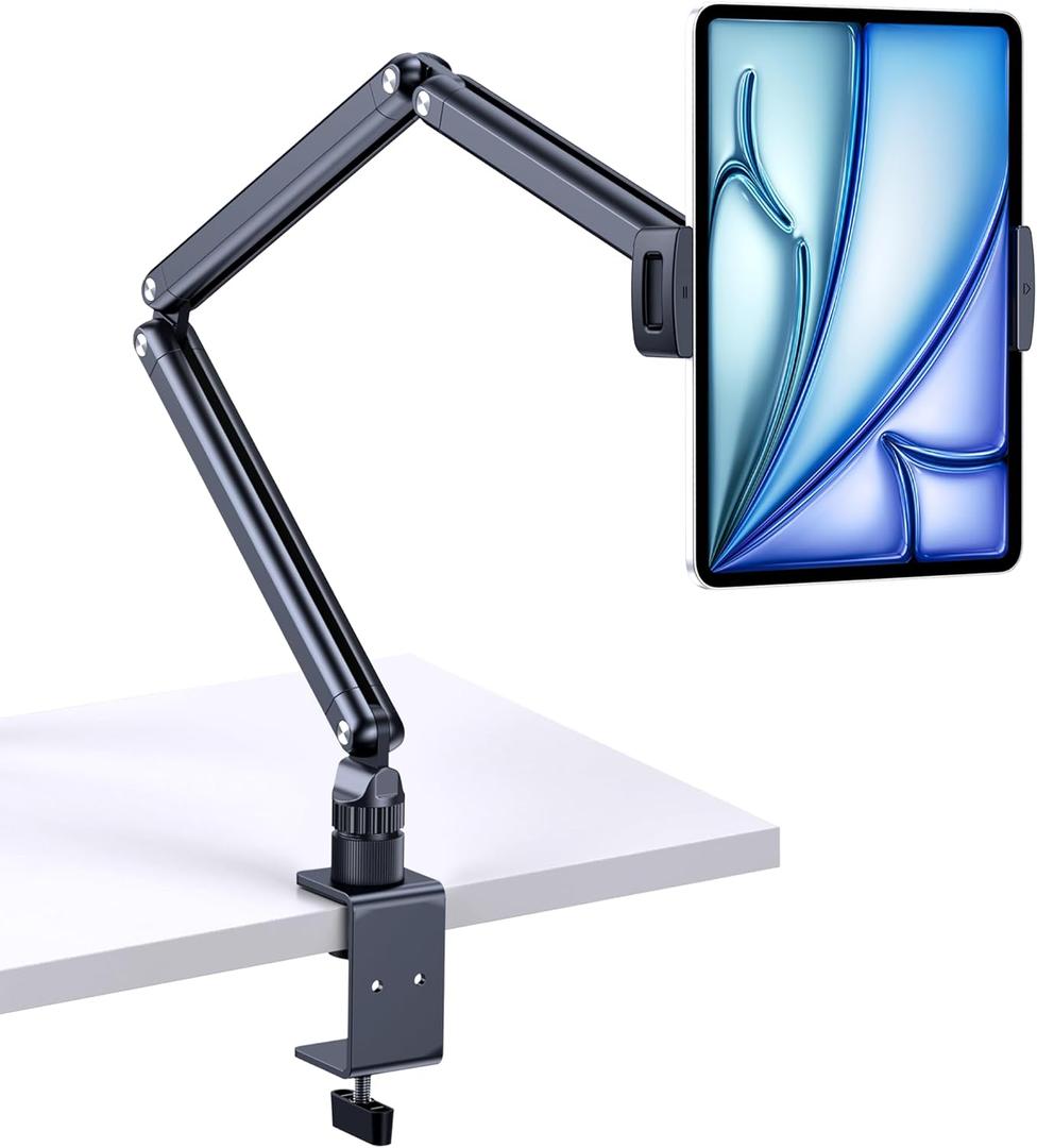 Tablet Stand Holder, Extendable Arm Stand for Desk, Aluminum Desk Mount Holder for iPad with 360Rotating Metal Base, Fits for All 4.7-13 Inch Tablet, Phones, Samsung Galaxy, Kindle Fire HD