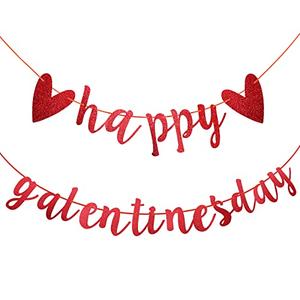 Happy Galentine's Day Banner, Red Glitter Heart & Galentine’s Day Garland Banner Sign for Ladies Girls Friends Valentine’s Day Party Decor, Break Up Party Favor Photo Props