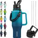 BJPKPK Insulated Water Bottles with Straw Lid, 35oz Metal Water Bottle with 2 lids & Paracord Strap, Double Wall Stainless Steel Tumbler with Handle, Reusable Cups, Mugs, Thermo, Sea