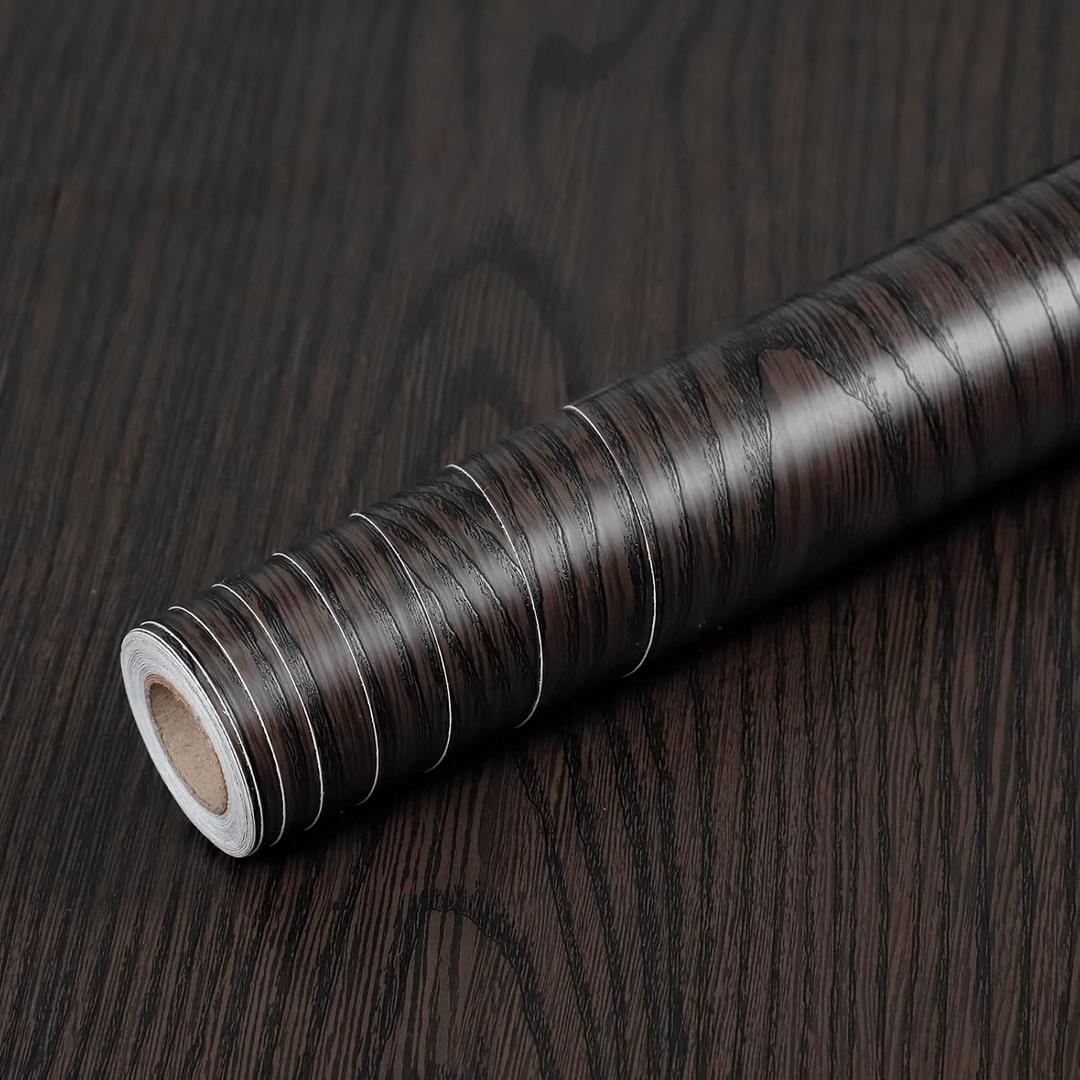 Homease Brown Black Wood Contact Paper 24 x 196 in, Self-Adhesive Wallpaper Peel and Stick Removable Decorative Wall Covering Vinyl Film for Shelf Liner Furniture Kitchen Cabinet Countertop Drawer