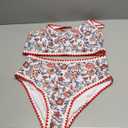 Herseas Women's Bikini Sets Floral Print Whip Stitch 2 Piece Swimsuits High Waisted Scoop Bathing Suits (X-Large, Red)