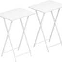 HOOBRO Folding TV Tray Tables, Set of 2 Side Table for Small Space, Industrial Snack Tables for Eating at Couch, Stable Metal Frame, Easy Assembly, Space Saving, White WW25BZ01N1, 18.9"l X 14.2"w X 26.2"h