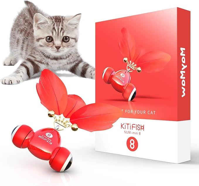 Duasdne Interactive Cat Toys The Kitifish Rechargeable Automatic Cat Toy with Feather and Bell for Indoor Cats Fast Rolling on Carpet,Motion Activate Cat Toys