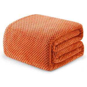 Exclusivo Mezcla Fleece Bed Blanket Queen Size, Super Soft and Warm Blankets for Couch, Sofa and Bed Waffle Textured, Cozy, Fuzzy and Lightweight (Burnt Orange, 90x90 Inches)