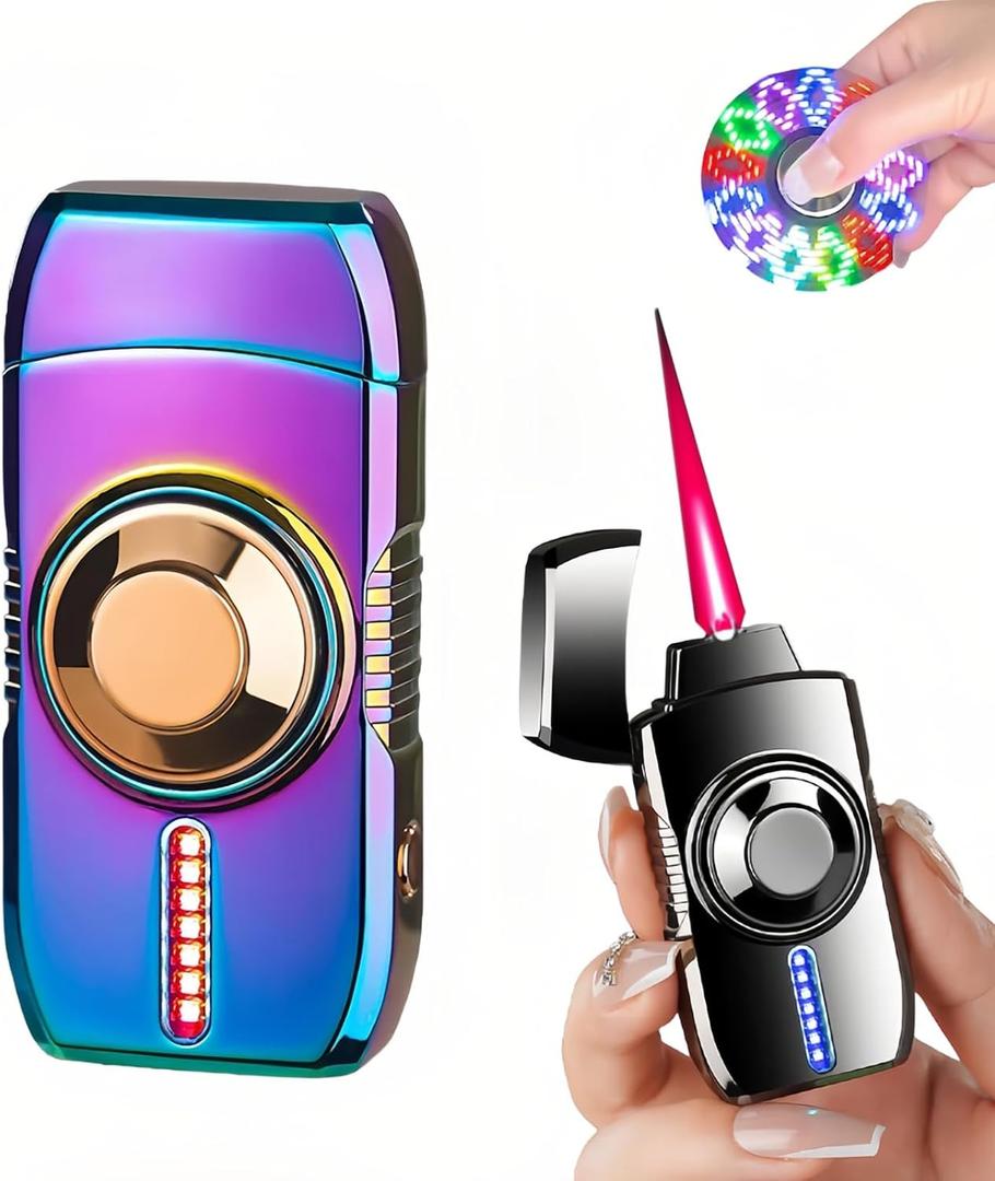 Smart Torch Lighter - Windproof Red Flame Refillable Lighter with 4 Ignition Modes, Voice-Activated Spinner Butane Lighters (Without Fuel) (Colored Ice)