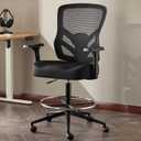 Drafting Chair Tall Office Chair with 3D Armrest for Standing Desk, Mesh Ergonomic Office Chair Adjustable Height with Adjustable Lumbar Support and Footrest Ring, Black