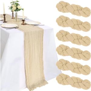 6 x 6 Pack 10FT Beige Cheesecloth Table Runner 120 Inch Long Gauze Rustic Boho Spring Cheese Cloth Table Runner Sheer Fabric Decorations for Holiday Party Wedding Banquet Bridal Baby Shower Dcor