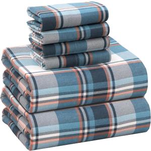 RUVANTI Flannel Sheets 4 Pcs Sheet Set - 100% Cotton King Size Sheets Set, Double Brushed Bed Sheets, Deep Pockets 16 Inches King Sheets, All Seasons Breathable, Extra Soft & Comfy, Dynasty