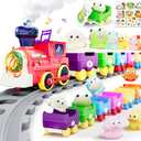 Toddler Train Track Toys,Electric Farm Animal Train Set, Realistic Steam Lights Sound, Interactive Boy Gift Toy, Animal Finger Play, Barn Number Game，Educational Gifts for Smart Kids 1 2 3 Years Old